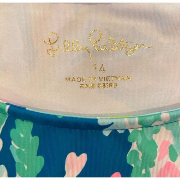 Girl's Lilly Pulitzer Long Sleeve Rash Guard Swim Pink Blue Green Size 14 - Picture 2 of 4
